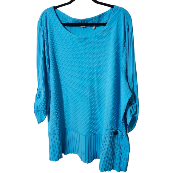 Soft Surroundings‎ Oversized Boho Blue 3/4 Roll Tab Sleeve Tunic Top Shirt Women - Picture 6 of 13